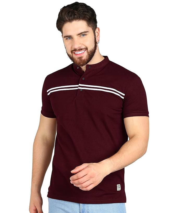 Alan Jones Clothing Men's Mandarin Collar Solid Polo Slim Fit T-Shirt