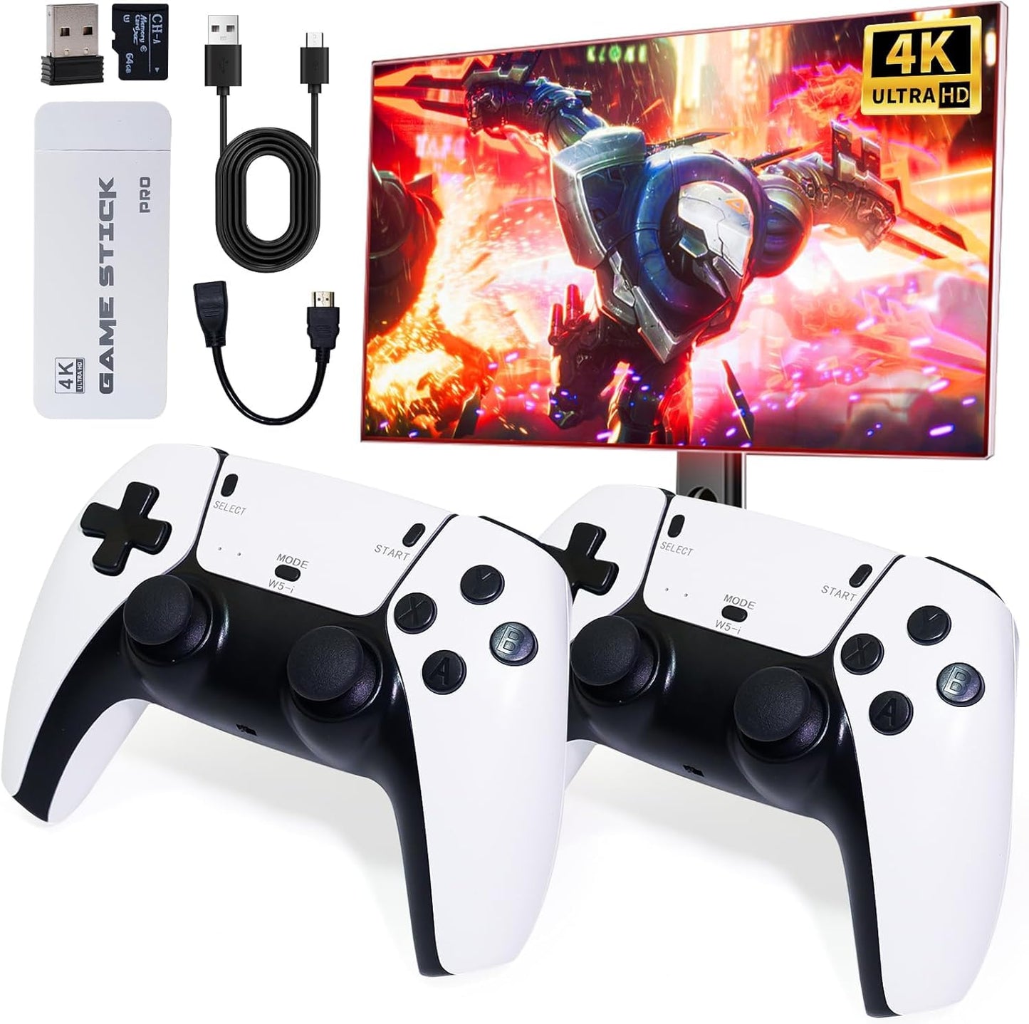 2024 Wireless TV Game Console Stick 4K，Retro Game Stick with Built-in 9+ Emulators, 20,000+ Games, 4k Hdmi Output & 2.4GHz Wireless Controller, Retro Game Emulators, TV Video Games(64G)