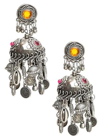 YouBella Jewellery Celebrity Inspired Oxidised Silver Big Size Jhumki Earrings for Girls and Women