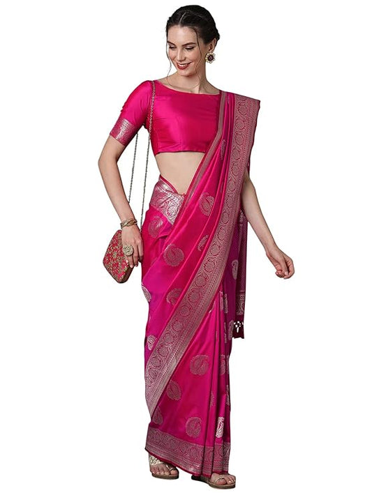 AKHILAM Women's Silk Blend Woven Design Saree With Unstitched Blouse Piece(3PAKHI51_Parent)