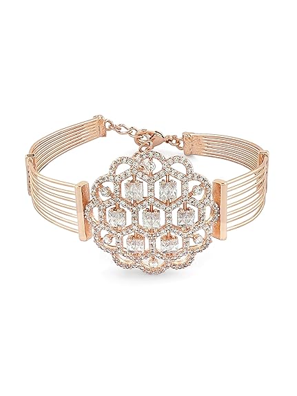 ZAVERI PEARLS Rose Gold Dazzling Cubic Zirconia Embellished Brass Kada Bracelet For Women-ZPFK16892