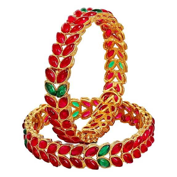 YouBella Jewellery Traditional Gold Plated Red Bracelet Bangles Set for Girls and Women