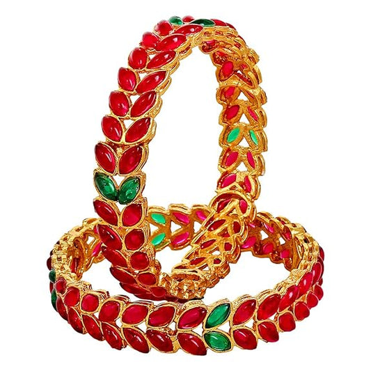 YouBella Jewellery Traditional Gold Plated Red Bracelet Bangles Set for Girls and Women