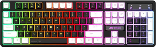 z-Ant Esports MK1400 Pro Backlit Membrane Wired Gaming Keyboard with Mixed Colour Lighting, White & Black Keycaps, Double Injection Key Caps - Black