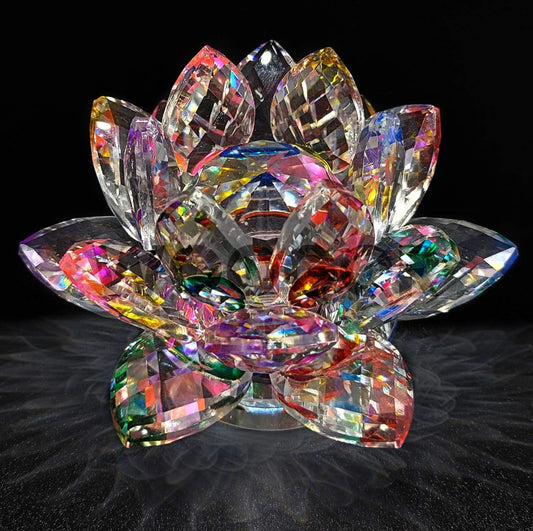 Woogor Feng Shui Crystal Lotus Transparent Multicolor for Positive Energy for Vastu Love Harmony Prosperity Peace Health Wealth Good Luck & Decorative Showpiece for Home Décor