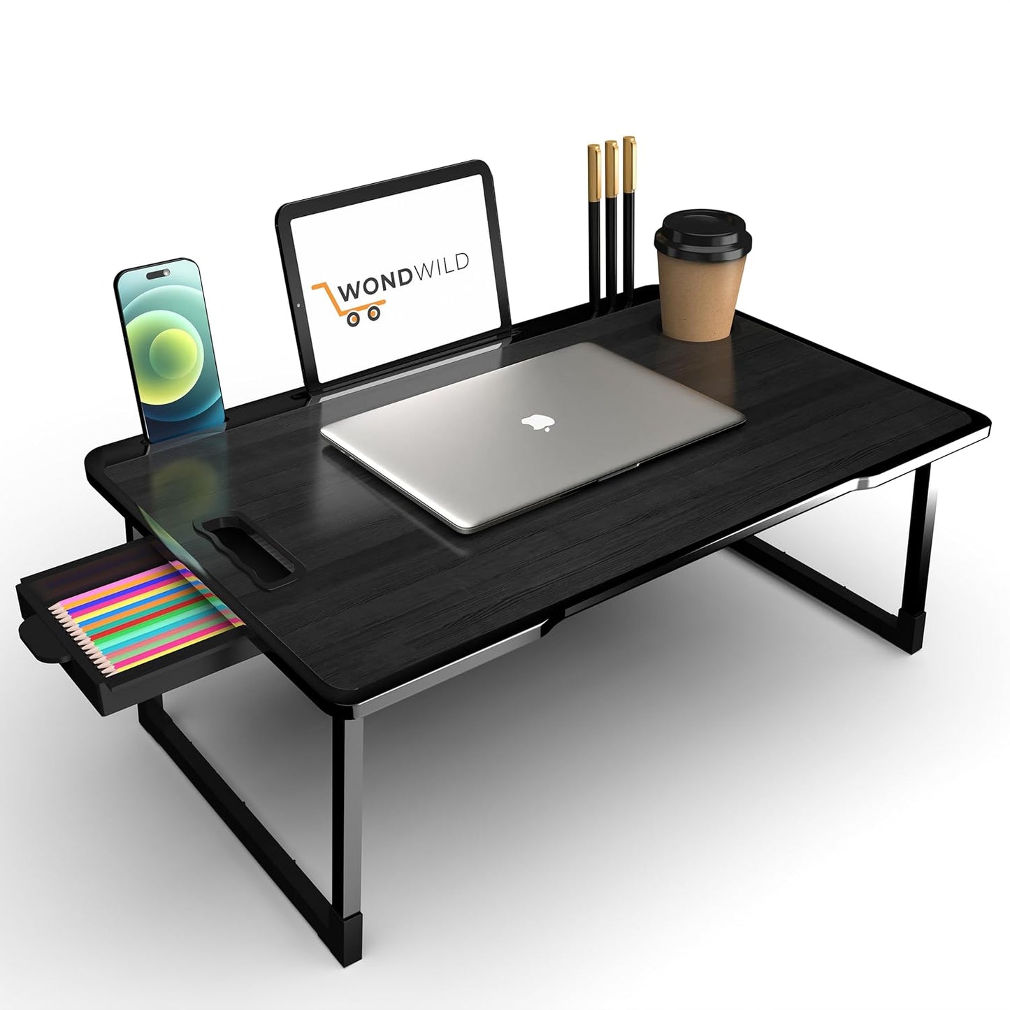 OPTIFINE Study Table/Bed Table/Foldable and Portable Wooden/Writing Desk for Office/Home/School (Black-COTTED-Black)