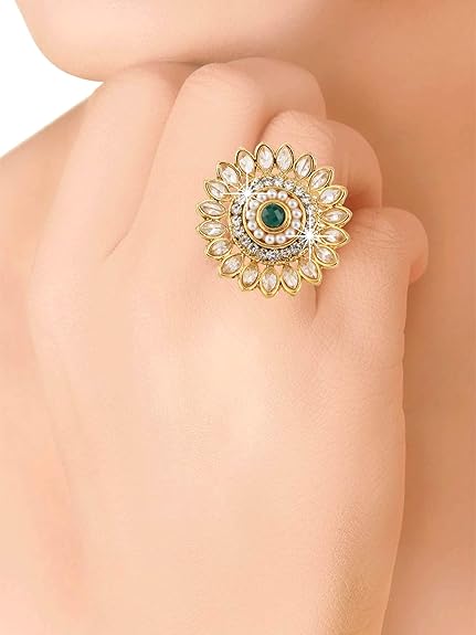 Yellow Chimes Latest Traditional Collections Copper and Cubic Zirconia Classic Cocktail Ring for Women & Girls