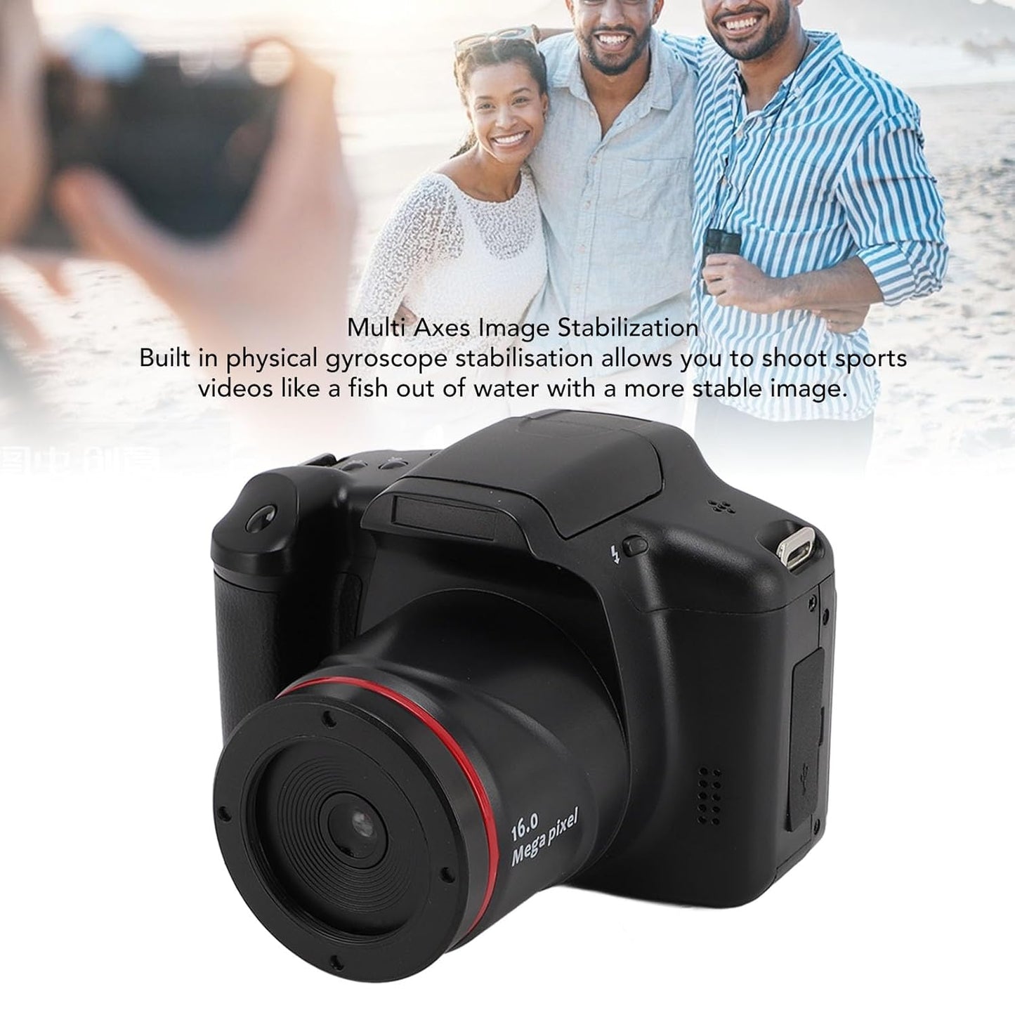 1080P Digital Camera, 16MP Vlogging Camera with 16X Digital Zoom, Compact Camera with 2.4in 180 Degree Flip Screen, Flash, Anti Shake, Travel Camera for Photography