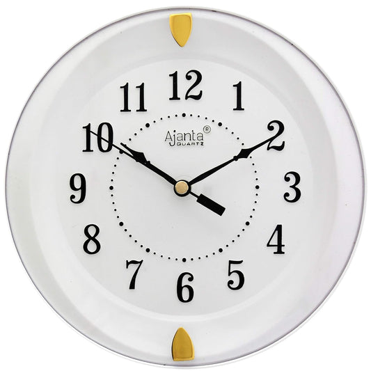 Ajanta Step Movement Plastic Analog Wall Clock for Home/Office/Bedroom/Living Room/Kitchen (White, 7 Inches)