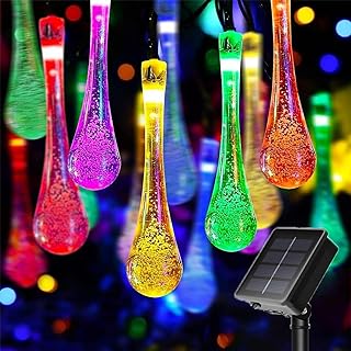 XERGY 30 LED Solar Lights Outdoor Garden Water Drop, Waterproof Solar Powered Outdoor Lights,8 Modes Twinkling Solar Fairy Lights Decoration, Multicolor