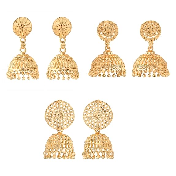 Yellow Chimes Earrings for Women and Girls Traditional Golden Jhumka Earrings for Women | One Gram Gold Plated Combo of 2 Pairs Big Jhumka Jhumki Earrings | Birthday Gift for Girls & Women