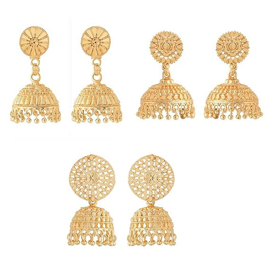 Yellow Chimes Earrings for Women and Girls Traditional Golden Jhumka Earrings for Women | One Gram Gold Plated Combo of 2 Pairs Big Jhumka Jhumki Earrings | Birthday Gift for Girls & Women