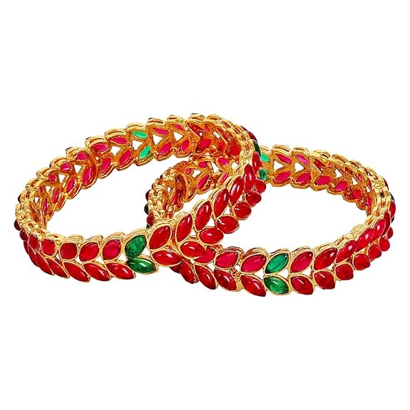 YouBella Jewellery Traditional Gold Plated Red Bracelet Bangles Set for Girls and Women