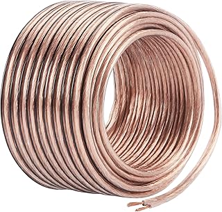 16-Gauge/AWG Speaker Wire, Oxygen-Free Copper, Two Conductors, Audio Speaker Cable for Car, Stereo, Subwoofer, Home Theatre, Hi-Fi Surround Sound (50 Feet, Copper, Transparent)