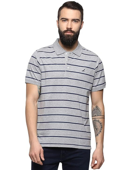 AMERICAN CREW CottonPoly Striped Polo T-Shirt for Men