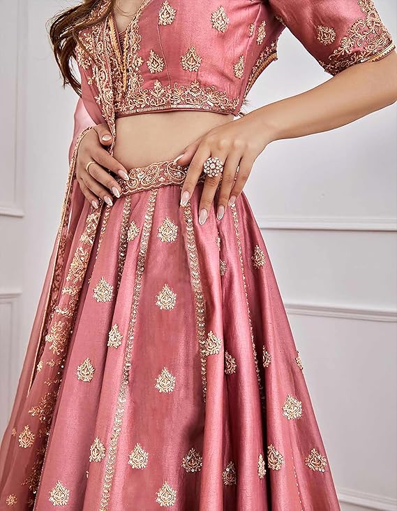 Women's Embroidery Sequence Work Semi-Stitched Bridal Lehenga Choli with Dupatta For Women(New-Bridal-Latest-Wedding-Lehenga-Free size)