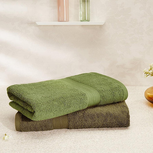 Amazon Brand - Solimo 100% Cotton 2 Piece Bath Towel Set, 500 GSM (Sepia Brown and Olive Green)