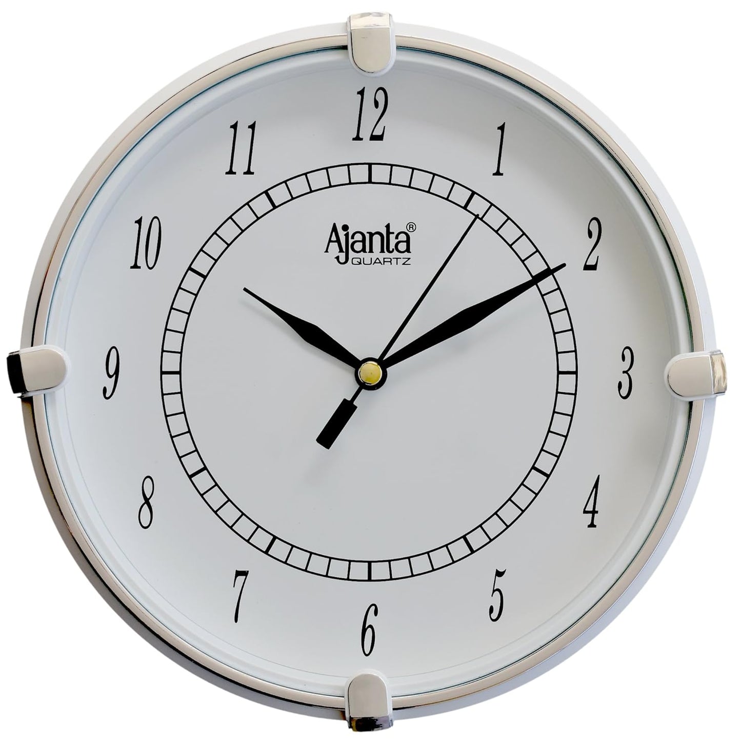 Ajanta Plastic Step Movement Round Wall Clock (White, 25.7 X 25.7 X 3.6 Cm) - Analog