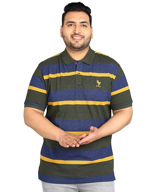 Alan Jones Clothing Striped Polo Collar Regular Fit T-Shirt for Plus Size Men