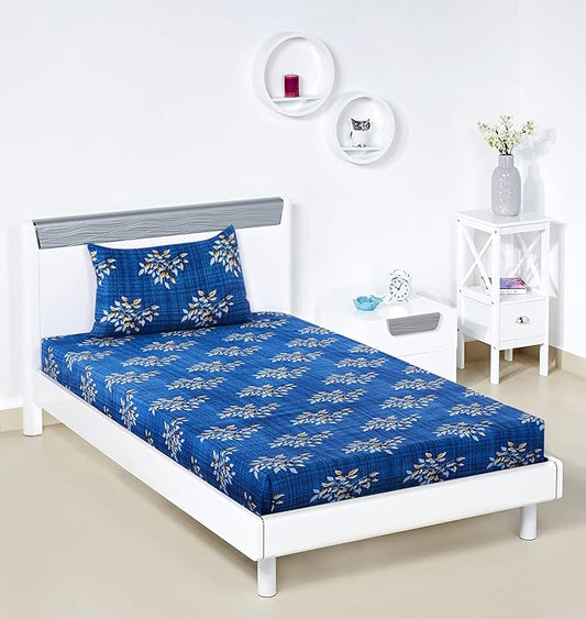 Amazon Brand - Solimo Polycotton Blue Forest Single Bedsheet with 1 Pillow Cover,Multicolor,95 GSM,144 TC