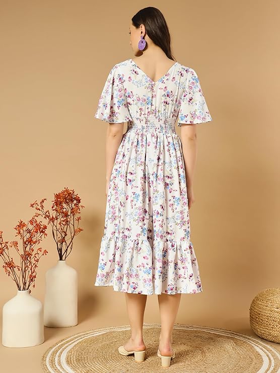 Women's Rayon Smocked Midi Dress