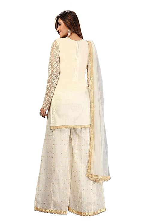 Women's Cotton Embroidery Salwar Suit Set Kurta Sharara with Dupatta Kurta Palazzo Set Stitched Ready To Wear