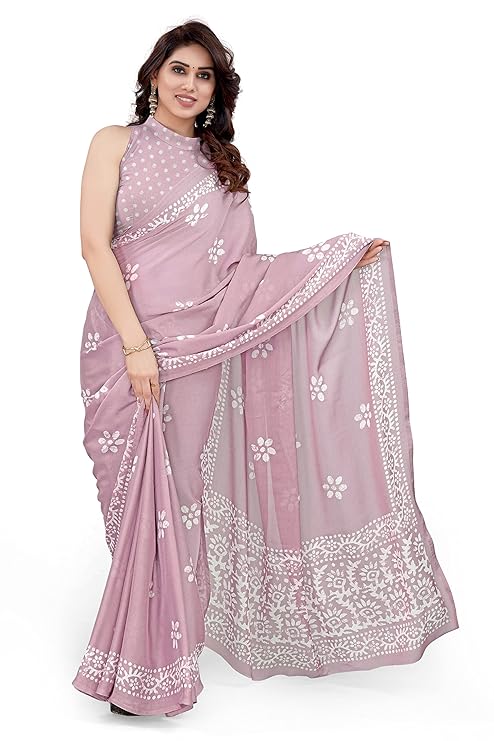 Women's Latest Chiffon Batik Printed Saree with Blouse Piece