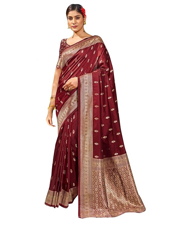 AKHILAM Women's Multicolor Banarasi silk Geometric Printed Saree with Unstitched Blouse Piece(2PAKHI4103_BV_Parent)