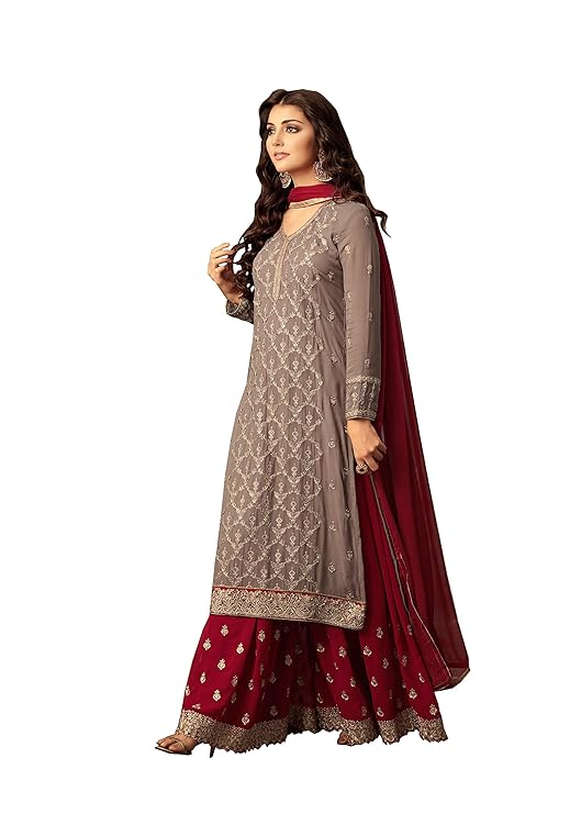 Women's Georgette Semi Stitched Sharara Salwar Suit (47001_Red)