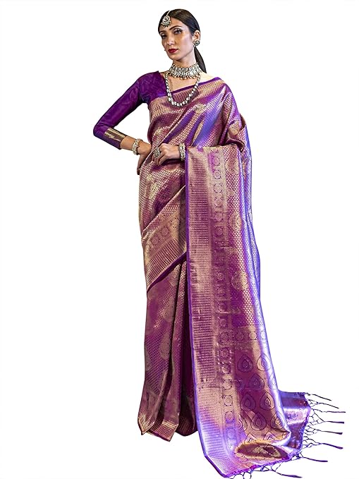 AKHILAM Women's Cotton Silk Botanical Woven Design Saree With Unstitched Blouse Piece