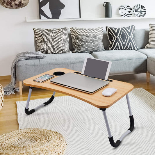 AUNO Homes Table Laptop Study Bed Home Wooden Foldable Students Stand Office Computer Desk Folding Work Tables Laptops Portable (Wood), 40 Centimeters, 60 Centimeters