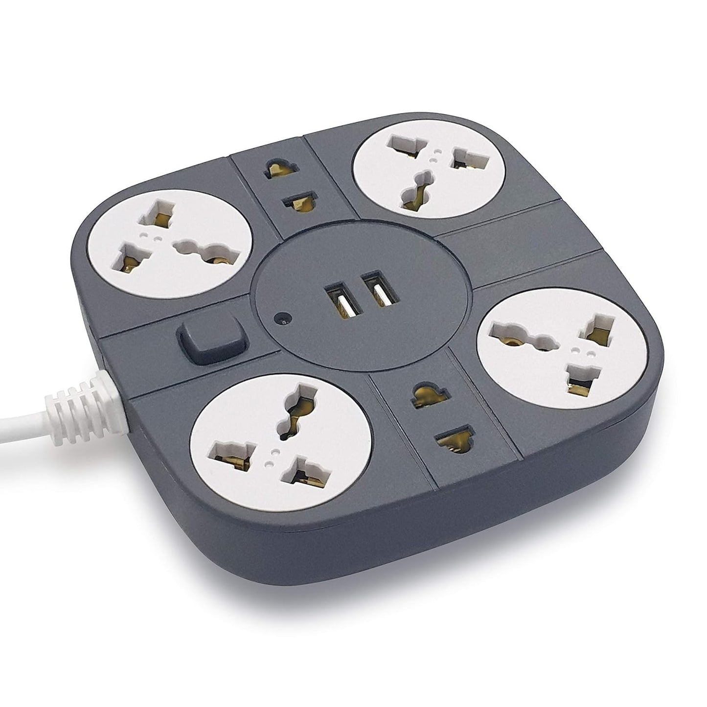 ADDMAX Extension Cord with USB Port – 10 Amp 220V-50/60Hz [6 Socket Outlet with 2 USB Port] [Fire Flame Proof] [USB Charging Port][1.8 Meter Cord] Multi Plug Extension Board for Home Office (Grey)