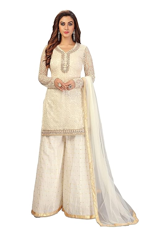 Women's Cotton Embroidery Salwar Suit Set Kurta Sharara with Dupatta Kurta Palazzo Set Stitched Ready To Wear