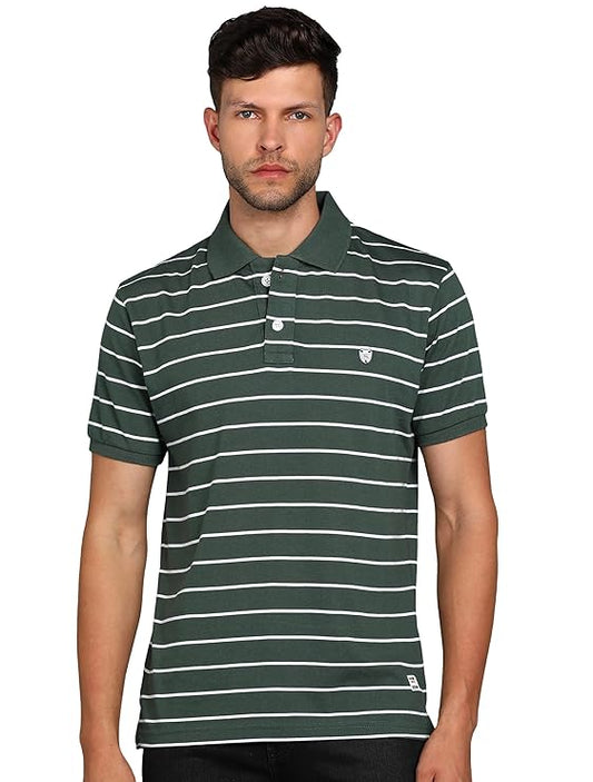 Alan Jones Clothing Men's Striped Cotton Regular Fit Polo T-Shirt