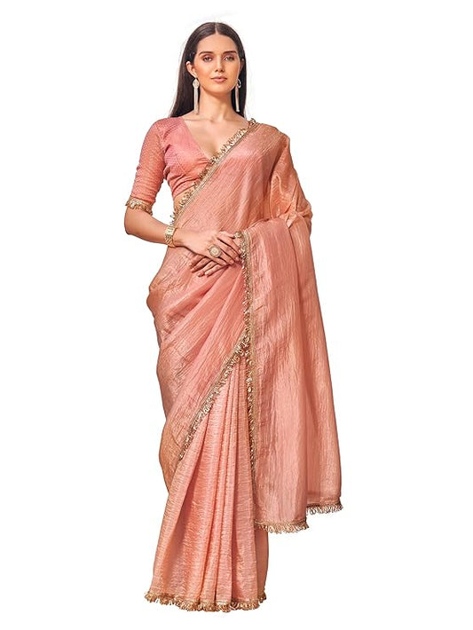 Women's Plain Organza Solid Saree