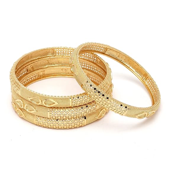 ZENEME Set Of 4 Gold-Plated Classic Paisley Shaped Textured Handcrafted Bangles