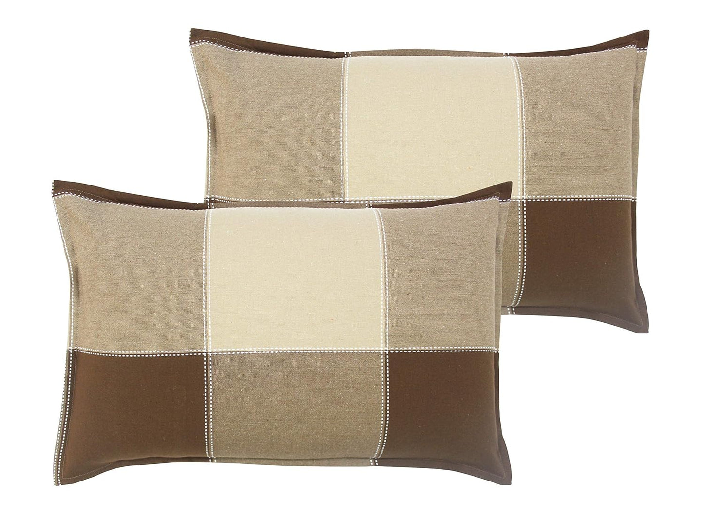 Airwill 100% Cotton Checkered Pattern Flap Pillow Covers (46x69cm)(Brown, Beige, Pack of 2 Pieces)