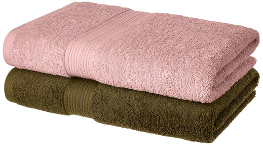 Amazon Brand - Solimo 100% Cotton 2 Piece Bath Towel Set, 500 GSM (Sepia Brown and Baby Pink)