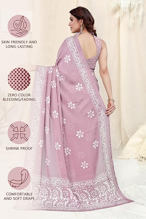 Women's Latest Chiffon Batik Printed Saree with Blouse Piece