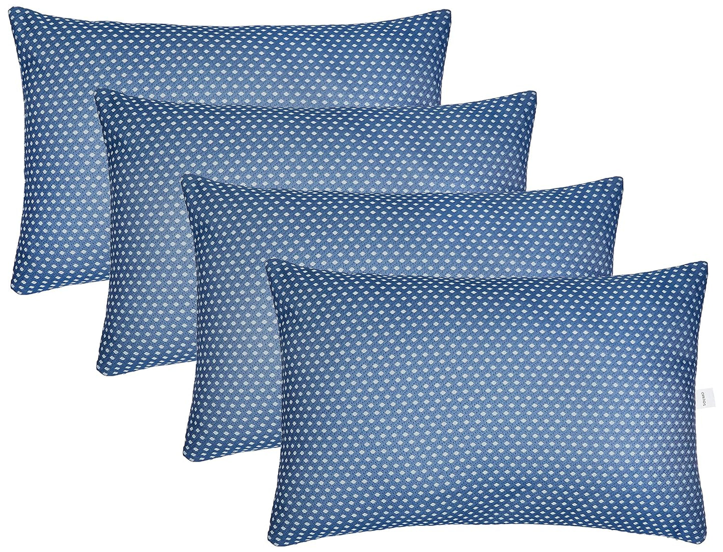 Amazon Brand - Solimo Microfibre & Polyester 4-Piece Premium Bed Pillow Set, Microfibre, Blue & White, 43 X 69 X 17 Cm