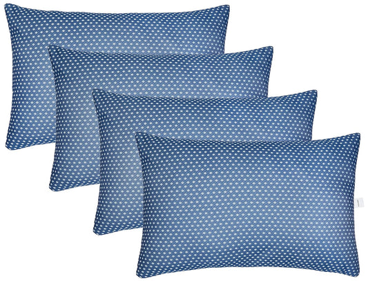 Amazon Brand - Solimo Microfibre & Polyester 4-Piece Premium Bed Pillow Set, Microfibre, Blue & White, 43 X 69 X 17 Cm