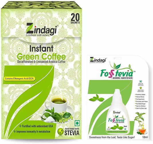 Zindagi Green Coffee Powder Sachets & Fosstevia Liquid Drops Combo  (2)